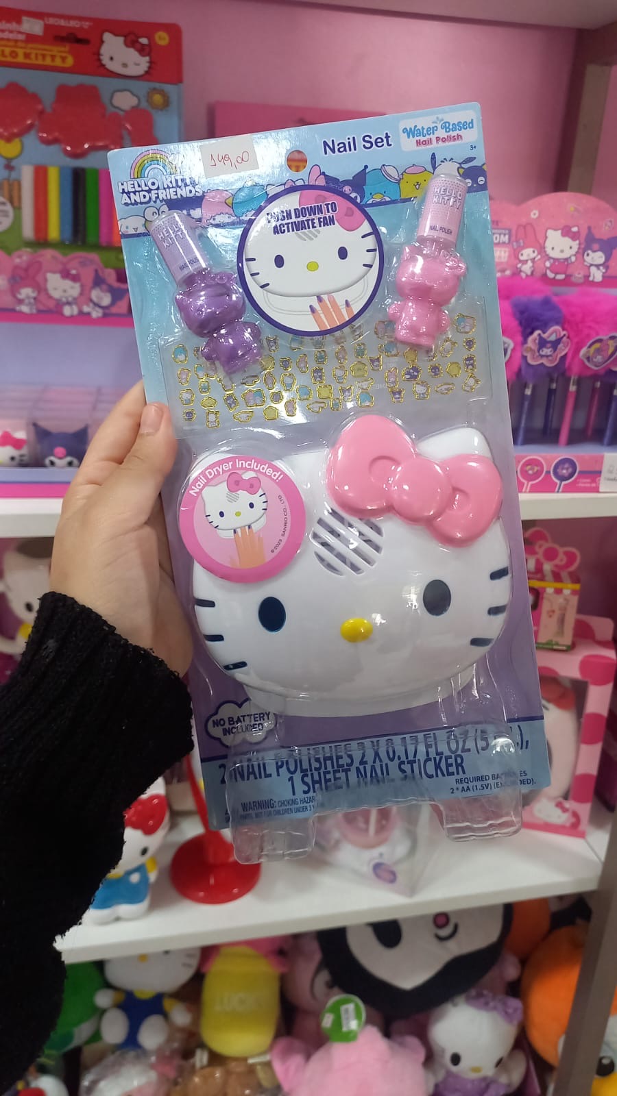 KIT MANICURE INFANTIL IMPORTADO HELLO KITTY COM CABINE SECADORA DE ESMALTE E ADESIVOS DE UNHA