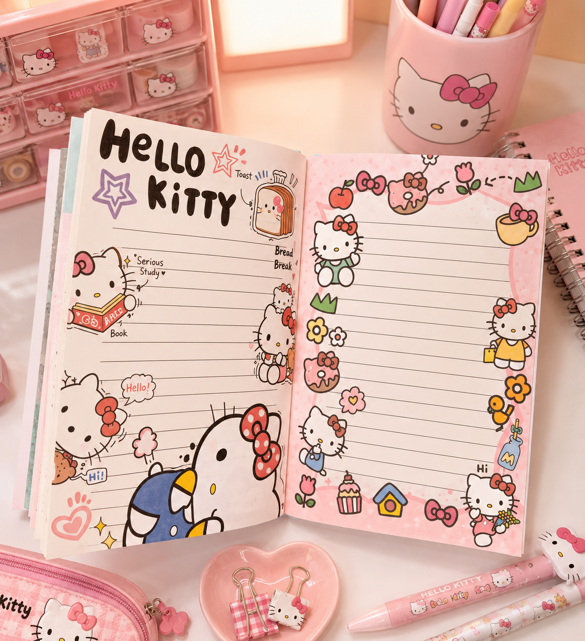 AGENDA HELLO KITTY FOLHAS SUPER DECORADAS