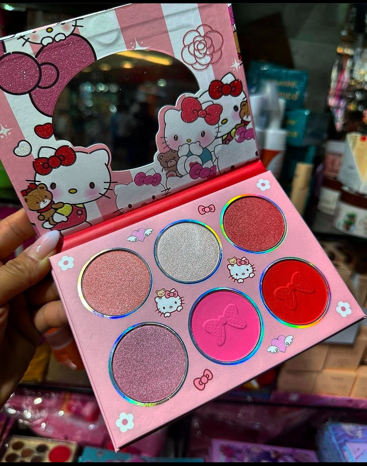 PALETA DE BLUSH E ILUMINADOR HELLO KITTY COM ESPELHO
