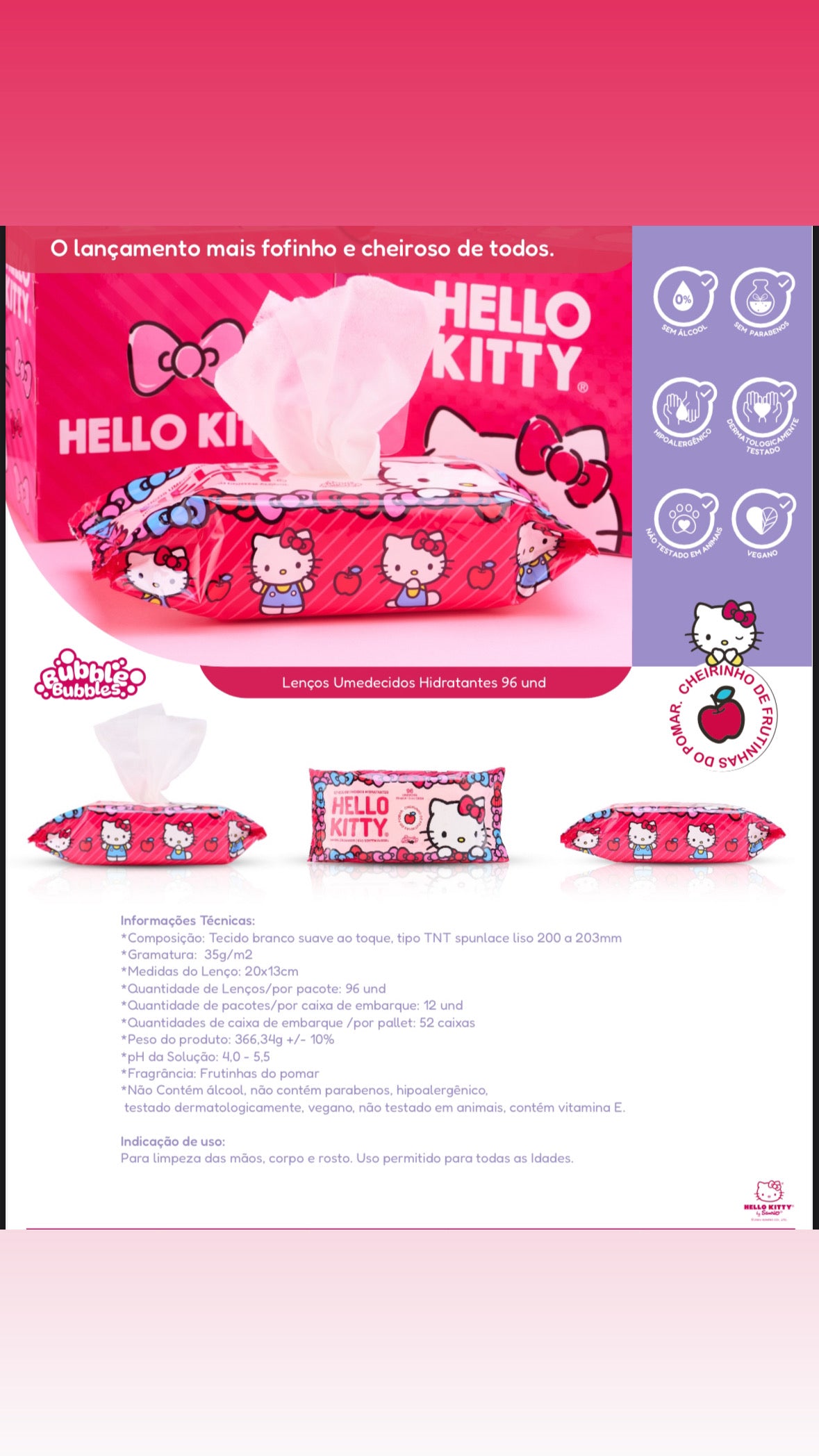LENÇO UMEDECIDO HELLO KITTY