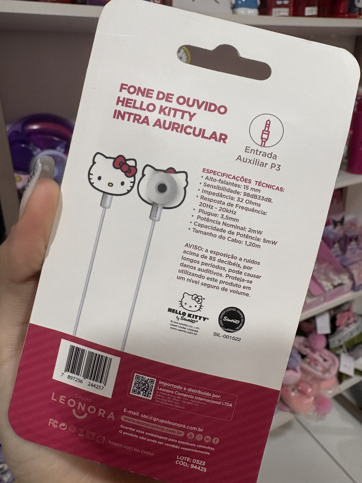 FONE DE OUVIDO HELLO KITTY E LETRON P3