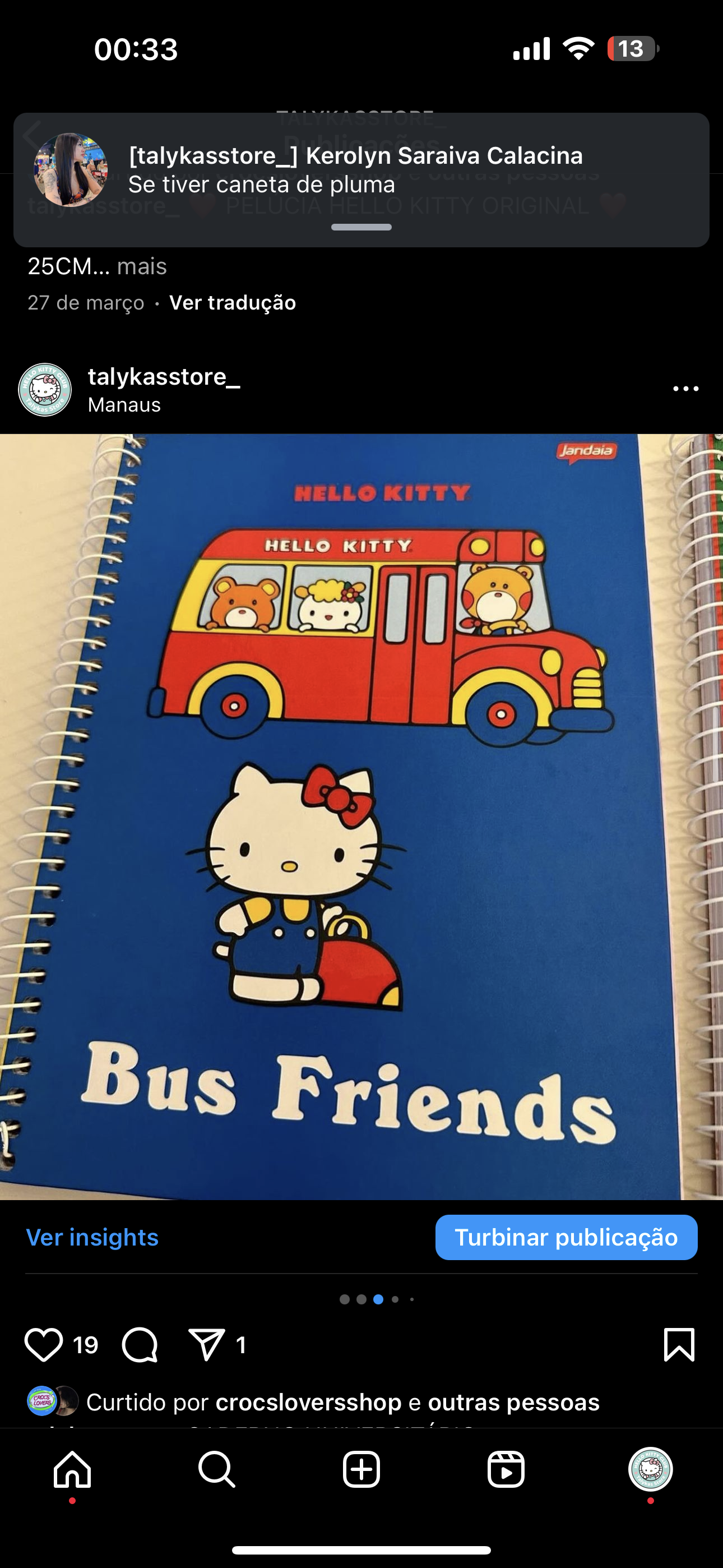 CADERNO UNIVERSITÁRIO HELLO KITTY