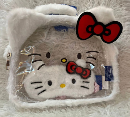 Necesserie grande hello kitty transparente pelúcia + tapa olho