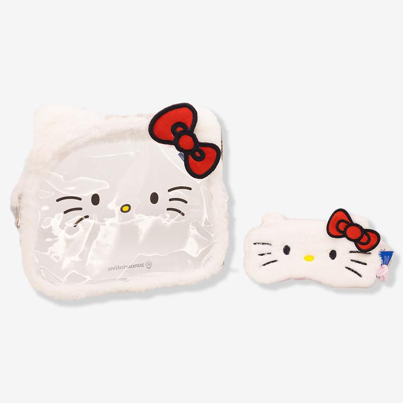 Necesserie grande hello kitty transparente pelúcia + tapa olho