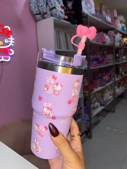 GARRAFA TÉRMICA HELLO KITTY COM PROTETOR DE CANUDO