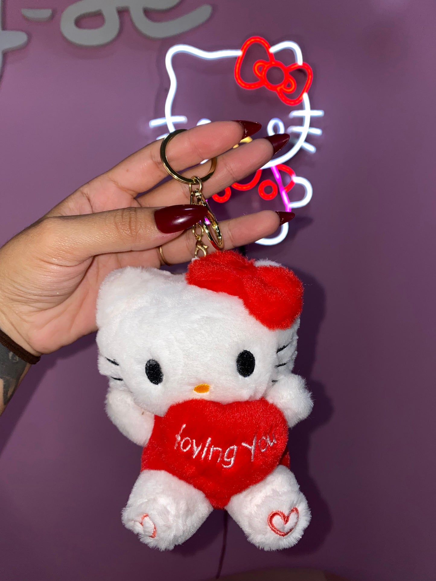 CHAVEIRO HELLO KITTY I LOVE YOU CORAÇÃO QUE PUXA