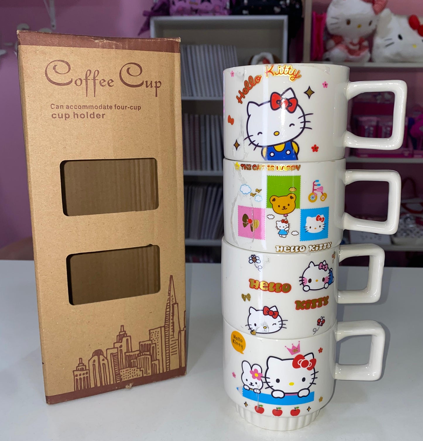 JOGO DE XÍCARAS COM SUPORTE HELLO KITTY